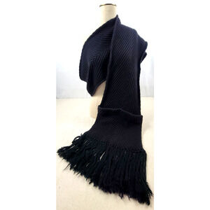 Louis Vuitton Rib Wool Cashmere Scarf Pockets Black Fringe Large Made in Italy